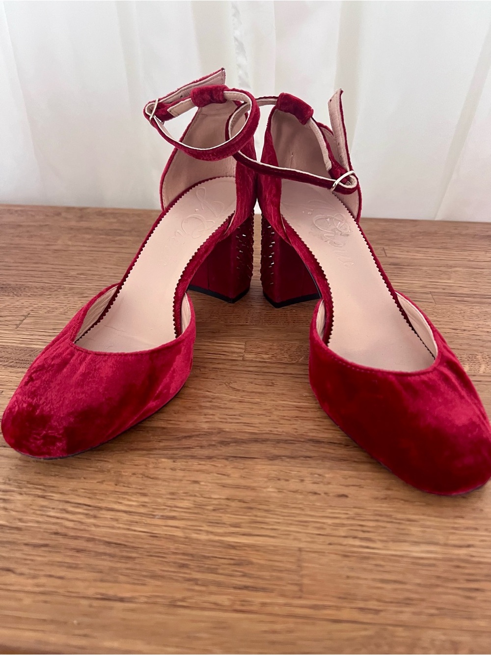 J.Crew Ruby Red Heels with Rhinestones. Size 6 - Picture 9 of 10